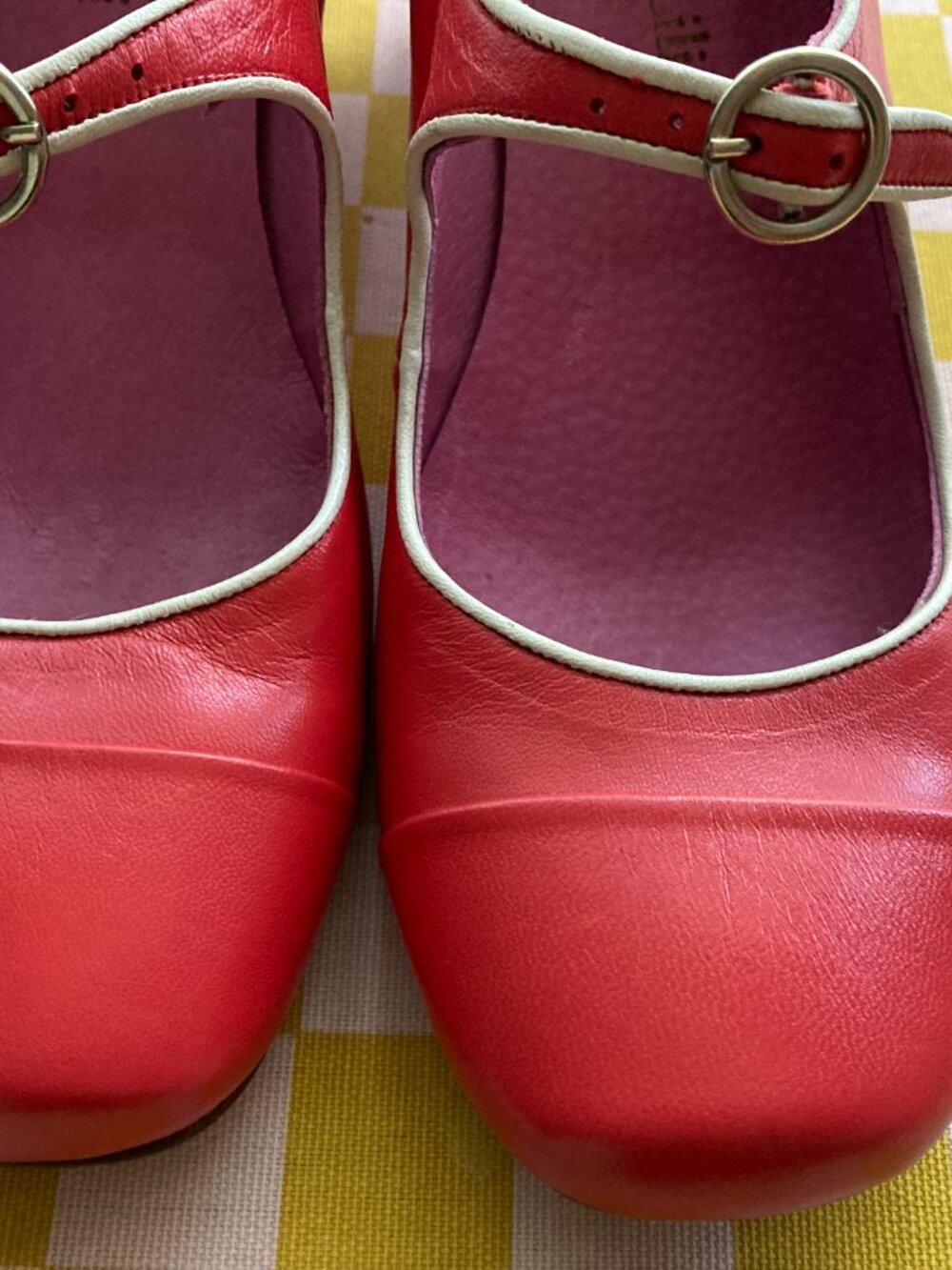 ✨ NWB Antoine & Lili Paris Red Leather Block Heel Shoes Size 38 ✨ - Picture 6 of 14
